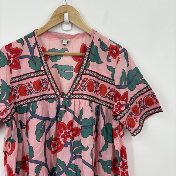 J Crew Tunic Dress Womens Medium Floral Block Print Resort Boho Organic Cotton - Picture 3 of 8